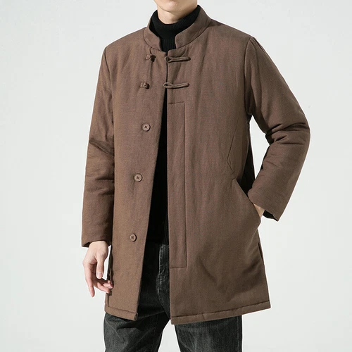 Abrigo acolchado retro de algodón y lino estilo chino con cuello alto para hombre - Imagen 13 de 13
