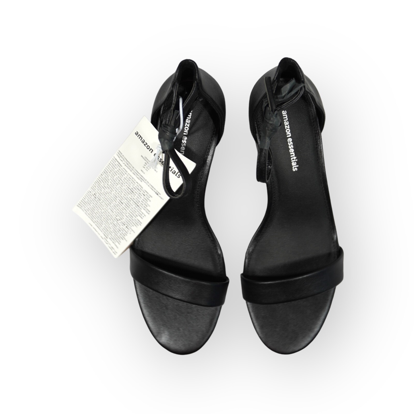 Amazon Essentials Women's Two Strap Heeled Sandal BLACK FAUX LEATHER