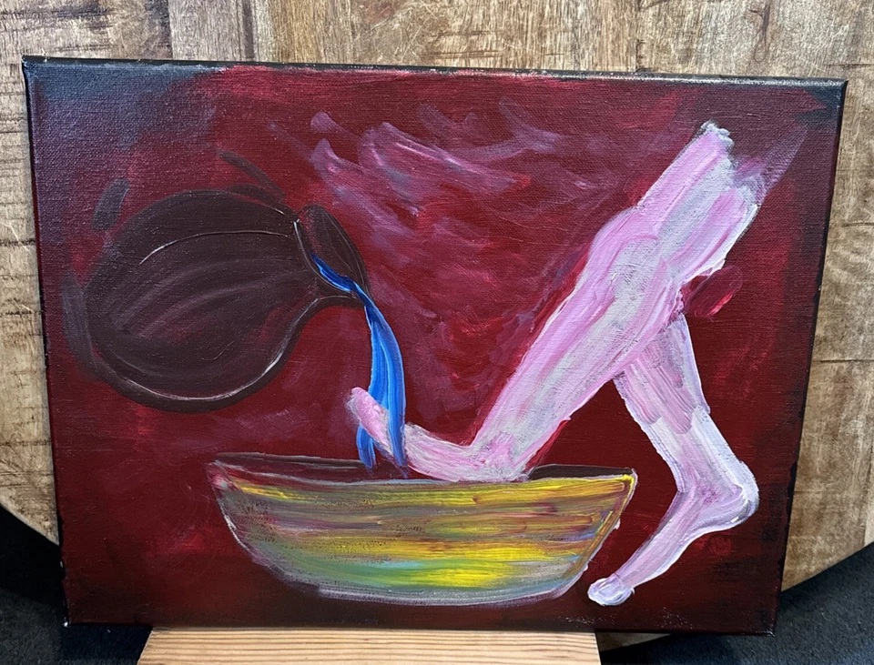 Religious Biblical Oil Painting Foot Washing Expressionism Abstract 16”Wx12”H - Image 2 of 4