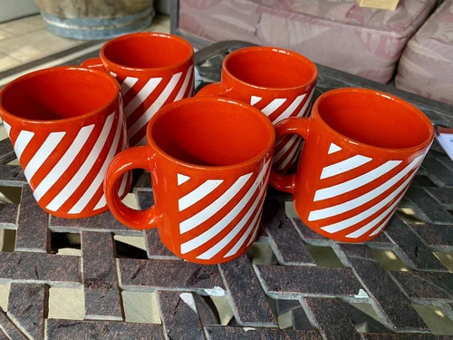 Vintage Waechtersbach Christmas Mug Set of 5 West Germany Red Candy Cane Ceramic
