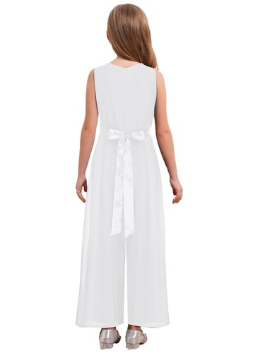 Girl's High Waist Jumpsuit Multi-Occasion Party Jumpsuit Ruffled Chiffon Belt - Picture 42 of 84
