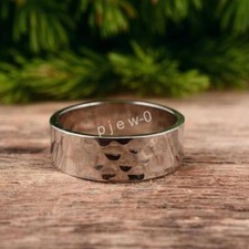 925 Sterling Silver Band Ring, Hammered Wide Band, 6mm Wide Band Ring Woman PJ62