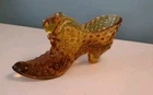 Vintage Fenton Amber Hobnail Art Glass Cat Head Shoe Slipper