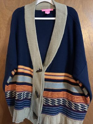 Woman Within Aztec Fair Isle Print Cardigan Toggle Button Dark