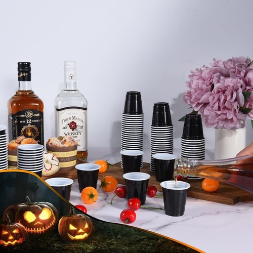 50-PC BLACK Plastic Adult Cocktail Party Shooter Cups 1.5-oz Disposable 2"H #549 - Picture 2 of 9
