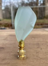 Tumbled Sea Glass & Brass Lamp Finial Aqua Green Coca Cola Bottle lot#1781