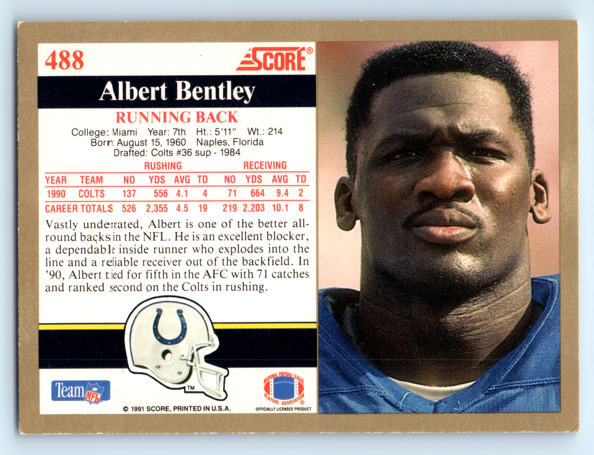 1991 Albert Bentley Score Football Card #488 Indianapolis Colts | eBay
