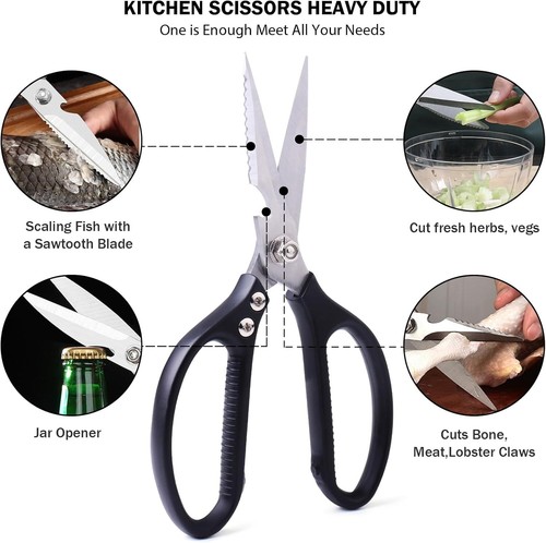 2PCS Multifunction Kitchen Shears Scissors Fish Chicken Food Shear Bottle Opener - Picture 6 of 13