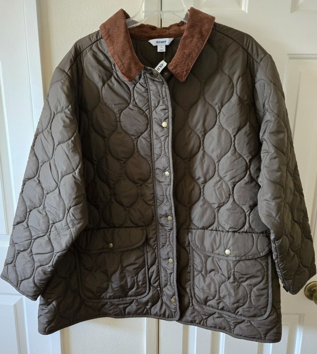 Old Navy Quilted Olive Pine Green Barn Jacket Corduroy Collar Coat