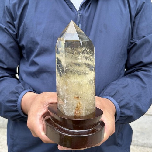 Varita de punto de cristal de cuarzo tallado en citrino ahumado con tapa natural de 2,15 lb + soporte - Imagen 11 de 13