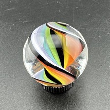 Contemporary Handmade Art Glass Marble .94" Bright Swirl Core MIB, Ribbon Cane