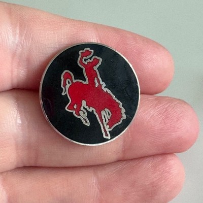 Vintage Wyoming Bucking Bronco Rodeo Silhouette Red Black Lapel Hat Pin