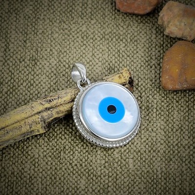 Natural Evil Eye Gemstone 925 Sterling Silver Pendant Jewelry