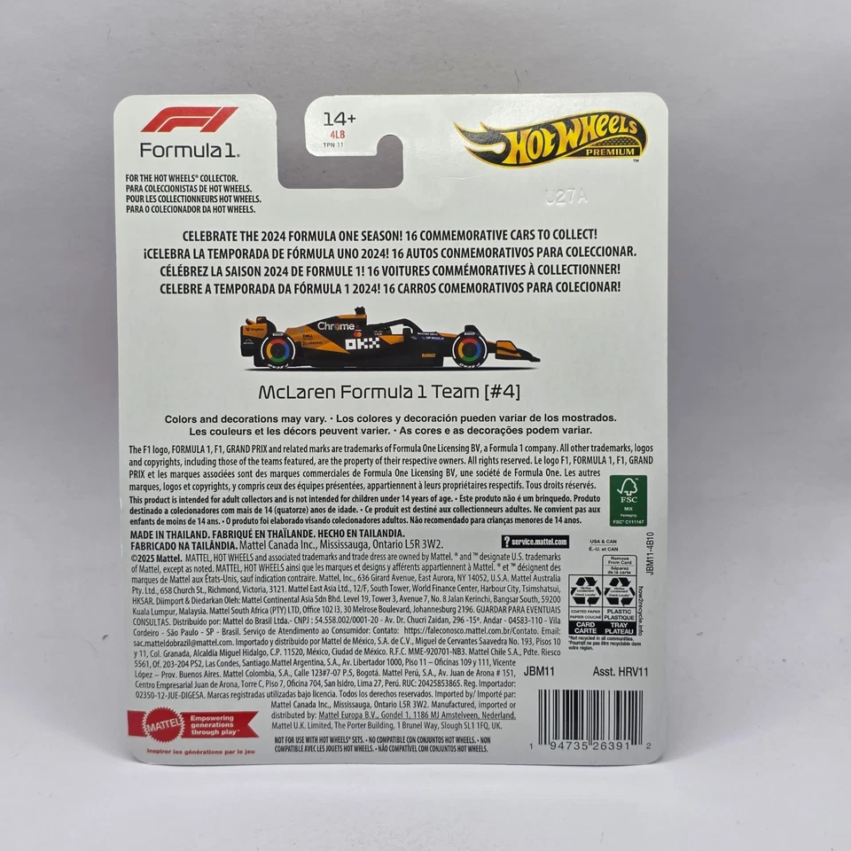 Hot Wheels Premium McLaren Formula 1 Team Race Car #4 Diecast 1:64 - Image 2 of 2