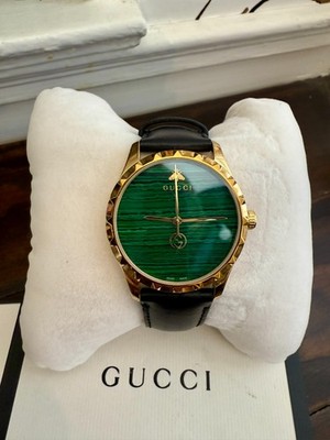 GUCCI Men's Green Quartz and Black Leather Watch