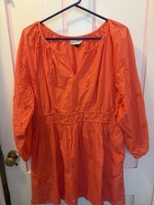 Universal Thread Size Large Orange 3/4 Sleeve Eyelet Dress Pockets Lined Boho