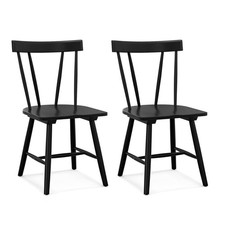 Set of 2 Windsor Dining Chairs Wooden Side Chair Armless Chairs W/Ergonomic Back