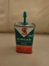 Vintage SINGER Sewing Machine Oil Tin Litho Can Bottle 4fl oz 39 Cent