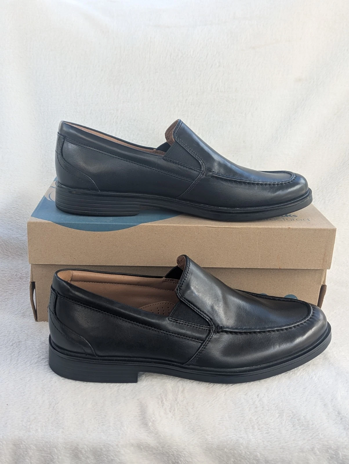 Scarpe eleganti Clarks Un Aldric slip on in pelle nera taglia 10 da uomo eleganti