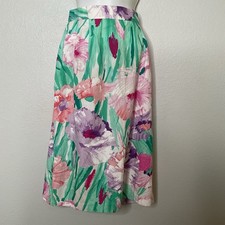 Vintage bright FloralSummer Skirt In Bright Pink, Purple  Turquoise Pleaded