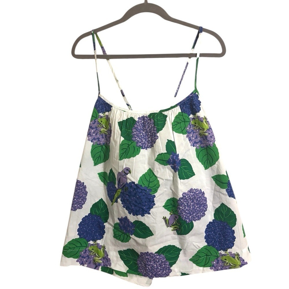 Printfresh Hydrangea Bird Frog Print Organic Cott… - image 1