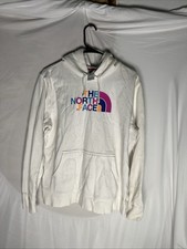 The North Face Hoodie Women s L White With Multicolor Logo Hiking Trail Gorpcore