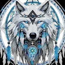 DIY Special Shape Diamond Art Kit   5D Full Round Drill Wolf Head Design, Beginn