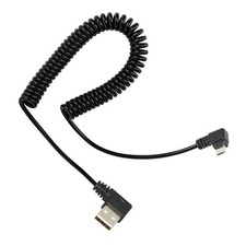 Coiled Left Angle Micro USB Male To Right Angle A Male Sync Spring Cord