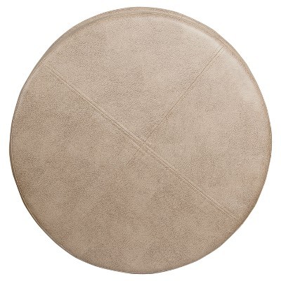 HomePop Round Storage Ottoman Faux Leather Living Room Bedroom Taupe