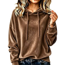 Women Velvet Hoodie Drawstring Long Sleeve Casual Loose Pullover Sweatshirt