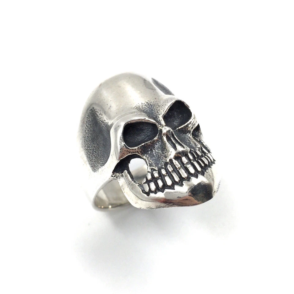 Anello teschio argento 925 teschio gotico massiccio uomo gioielli rocker... - Immagine 3 di 4