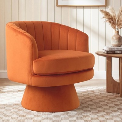 EBELLO Swivel Accent Chair, Modern Cozy Lambswool Chair, Comfy Round Armchair