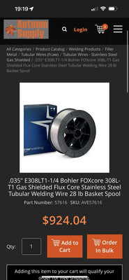 .35  E308LT1-1/4 Bohler FOXcore 308L-T1  Flux Core Stainless Steel Welding Wire
