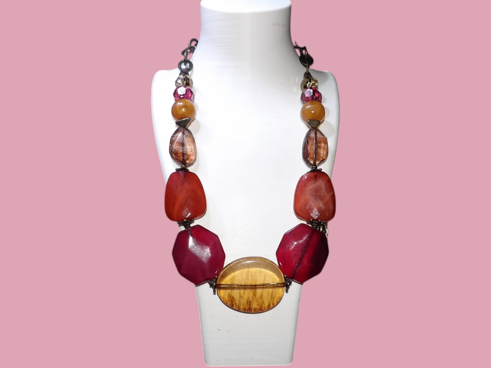 Ruby Rd Chunky Statement Necklace POPPIN Red Oran… - image 3