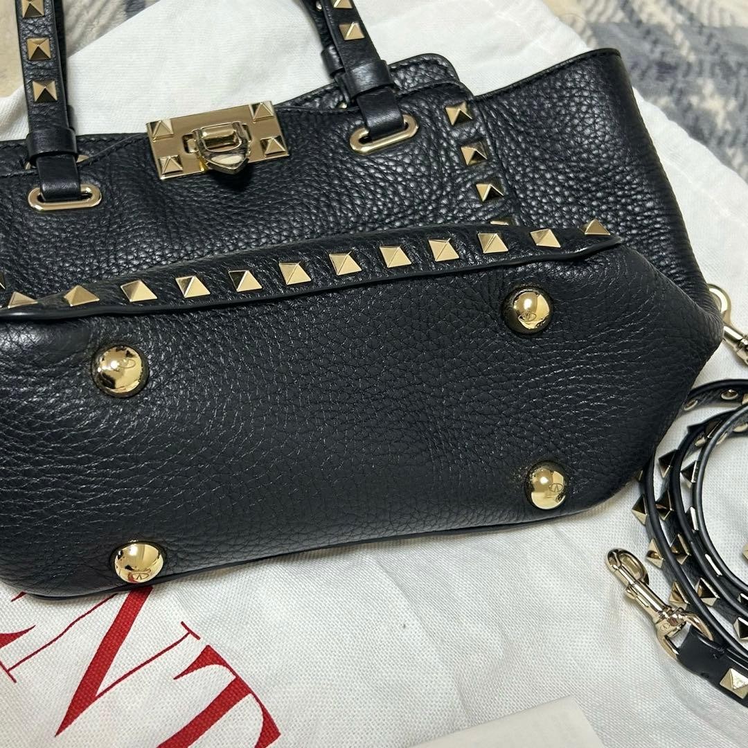 VALENTINO Women Rockstud 2Way Shoulder Hand bag Calfskin Leather Black Gold thumbnail 21