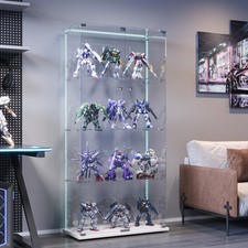 Glasvitrine Standvitrine 163x35x78 cm mit LED,Vitrine mit R&auml;dern Schloss 4-Lagen