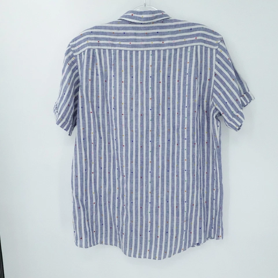 Camisa masculina Rodd Gunn extra grande listrada bordada linho ajuste esportivo Preppy - Imagem 2 de 4