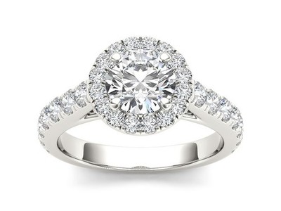 Solid 14k White Gold 2CT Center Lab Grown Diamond Halo Certified Engagement Ring