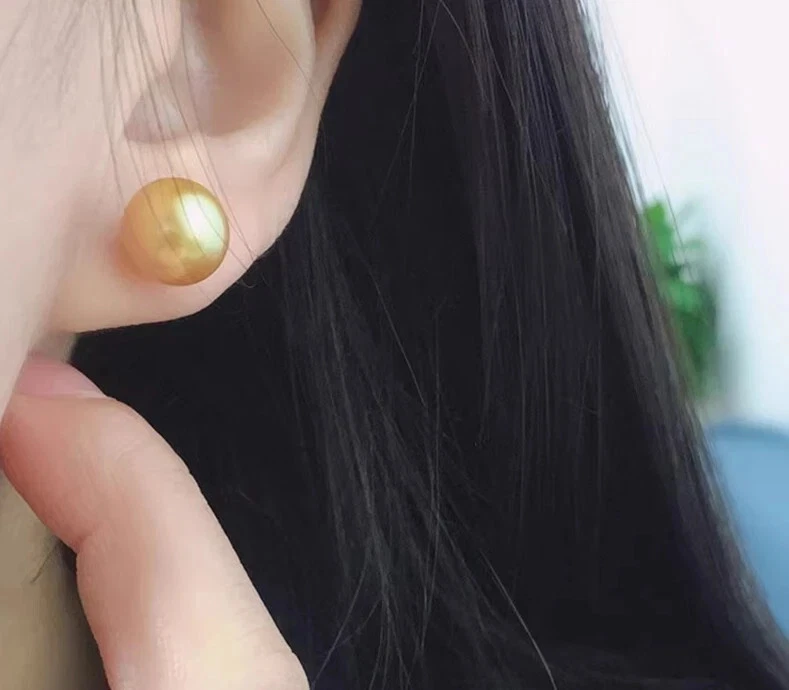 Precioso Pendiente AAAAA Enorme Perla Dorada Mar del Sur Redondo 10-11mm Oro Amarillo 14K Foto 2 de 3