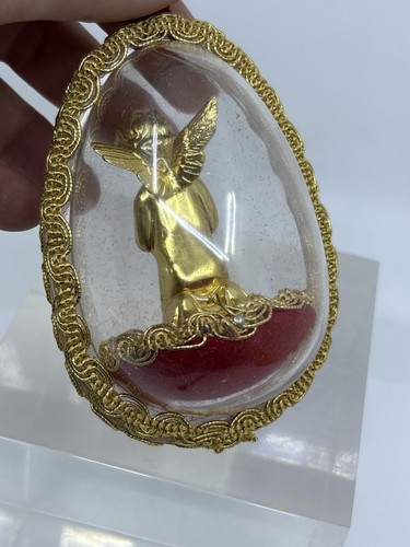 Diorama natalizio angelo oro plastica trasparente vintage anni 60 ornamento 4" x 5" - Foto 5 di 8