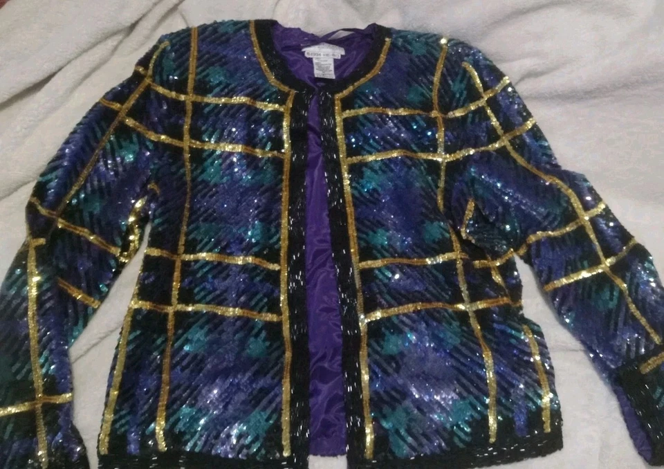 Chaqueta Blazer Niteline Della Roufogali 1994 Vintage Lentejuelas Talla Mediana Foto 4 de 4