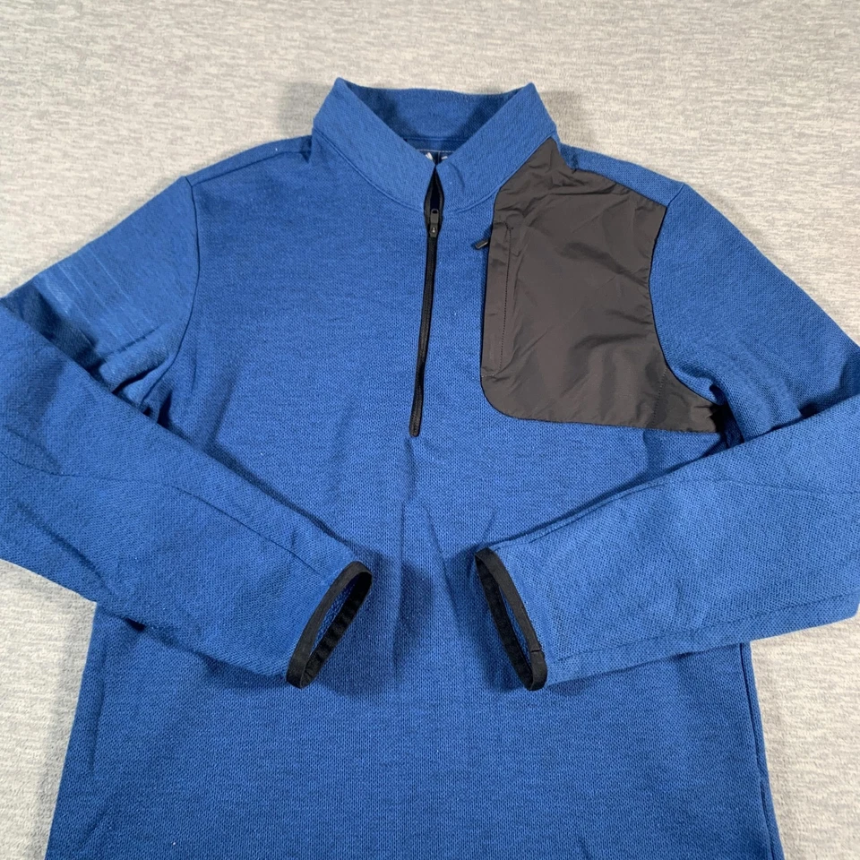 Adidas Pullover Para Hombres Pequeño Azul Negro Golf Cuarto Cremallera Bolsillo Rendimiento Chaqueta Foto 2 de 4