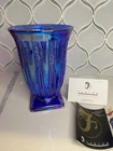 Fenton Verlys Lance Iridescent Cobalt Blue Carnival Glass Vase
