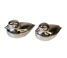 Vintage Oneida Japan Silver Duck Salt Cellars Pair With Lids - No Spoons