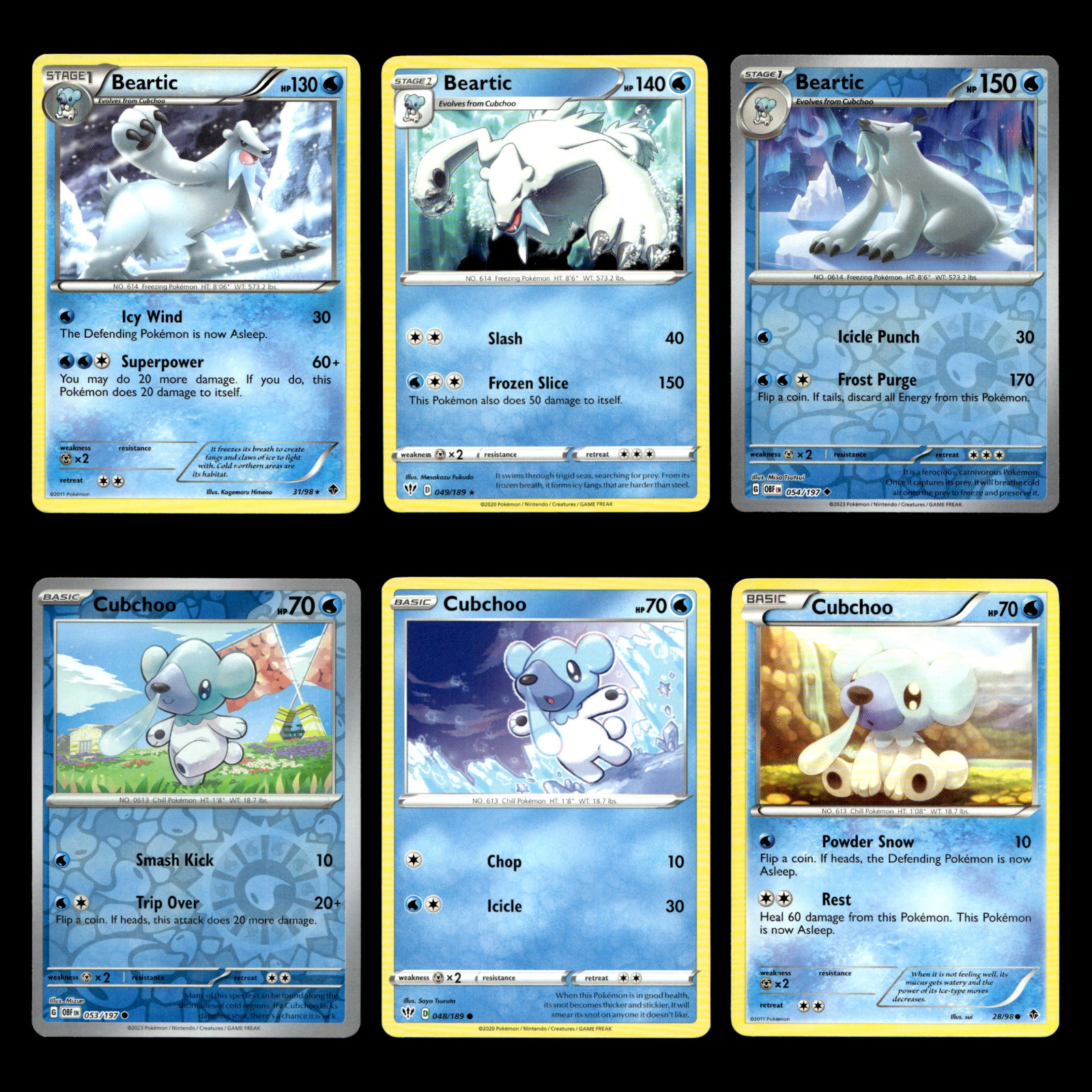 6x Beartic Cubchoo Lot 31 Black White Emerging Powers Pokemon Cards Collection