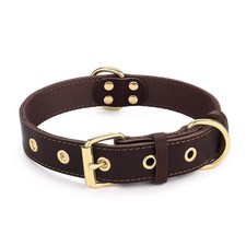 Genuine Leather Dog Collar Heavy Duty Wide for SmallXL Dogs Brown 18.625.8