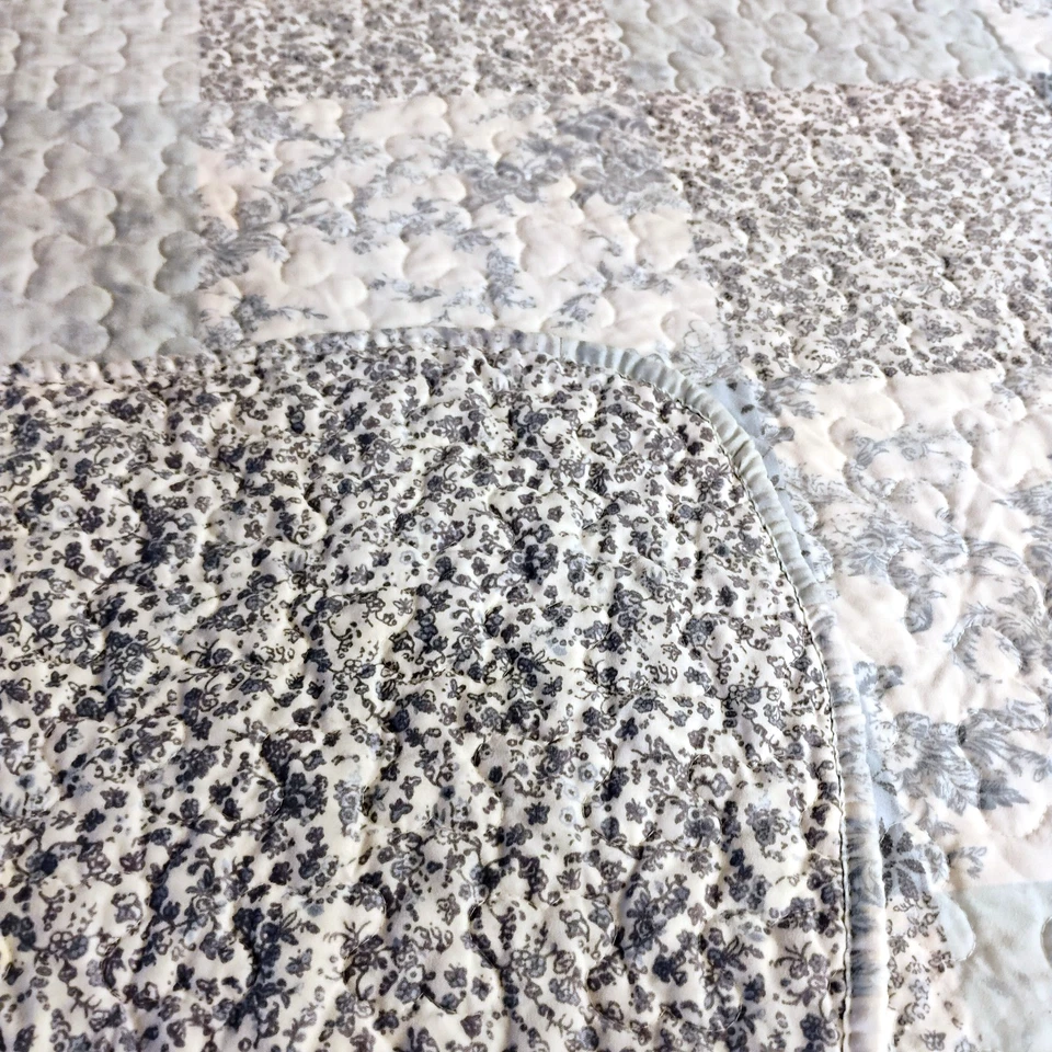 CMN Hogar Edredón Cobertor Queen Size Azul Floral Poliéster Shabby Cottage 90 x 85 Foto 3 de 4