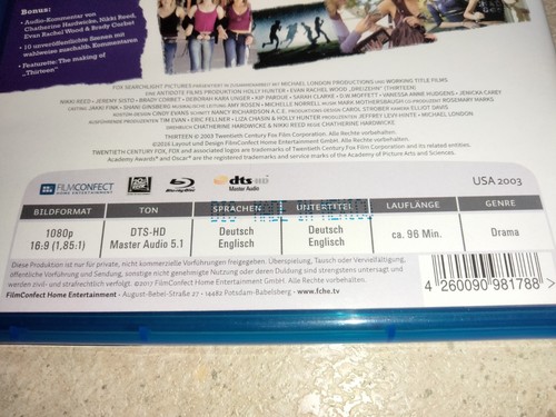 Dreizehn 13 Blu-ray REGION B Holly Hunter Evan Rachel Wood Coming Of Age RARE - Picture 4 of 4