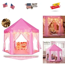 Princess Tent Girls Large Playhouse Kids Castle Play Tent with Star Lights To...