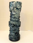 Vintage Union Glass Poland Brutalist Lava Vase Mid Century Blue 13.75"